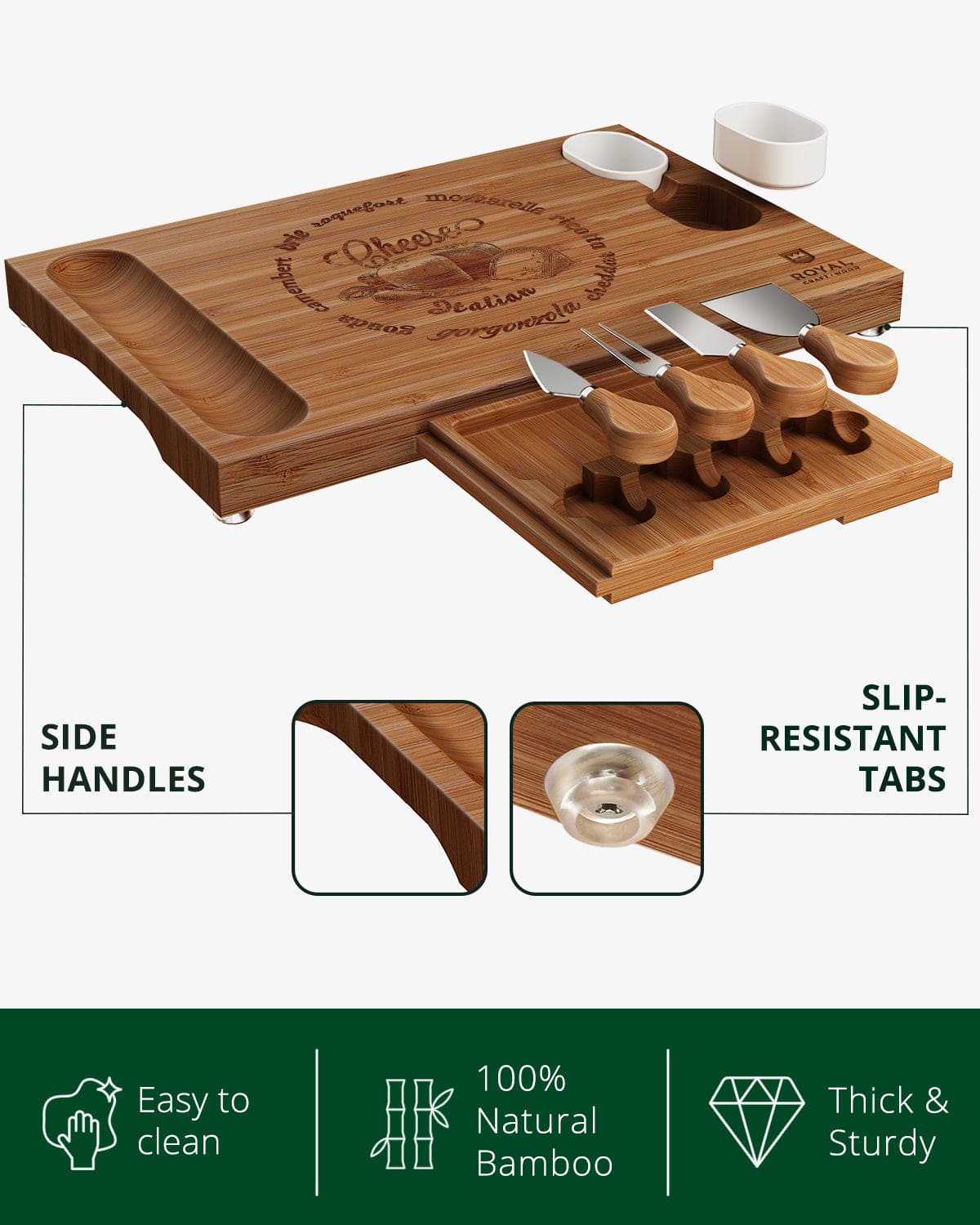 Cheese Board Set w/knives, 16.5“x11”, Brown - MaisonBeach