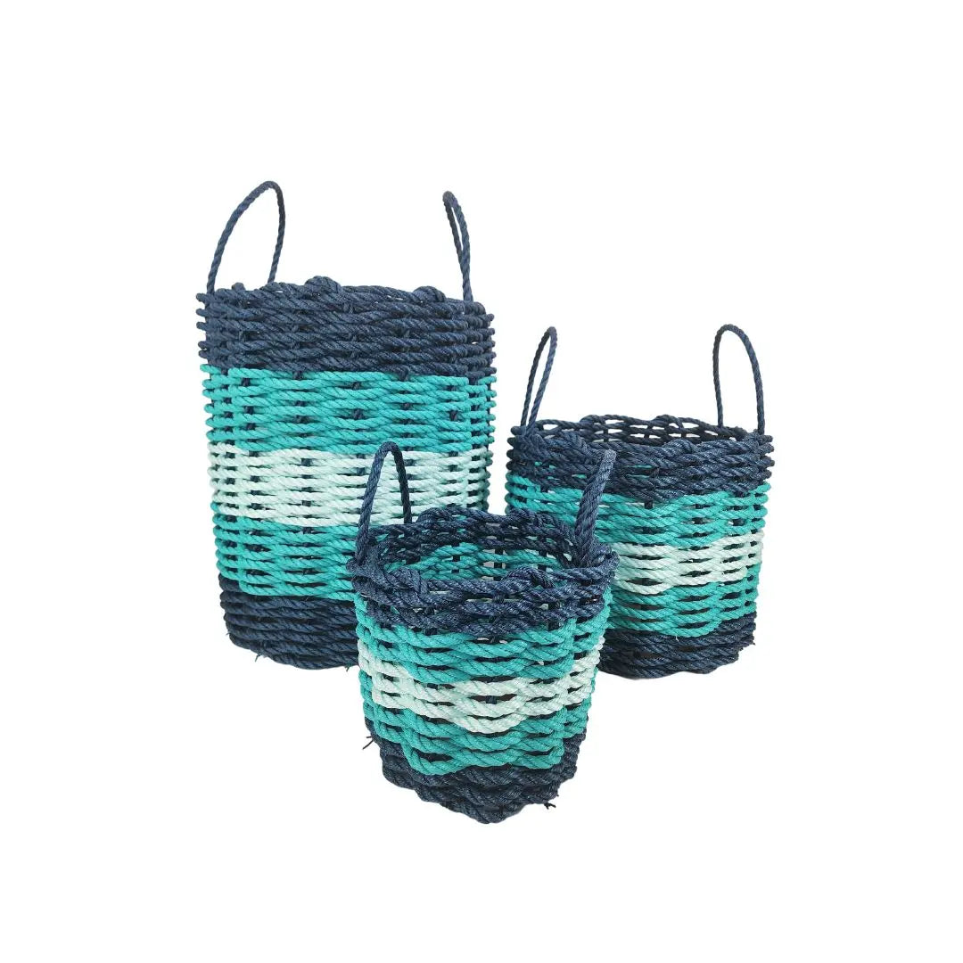 Five Stripe Rope Storage Basket Navy Blue, Teal & Seafoam - MaisonBeach