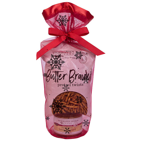 Holiday Grab and Go Giftset with Raspberry Honey Mustard Pretzel Dip and Braided Pretzel Twists - MaisonBeach
