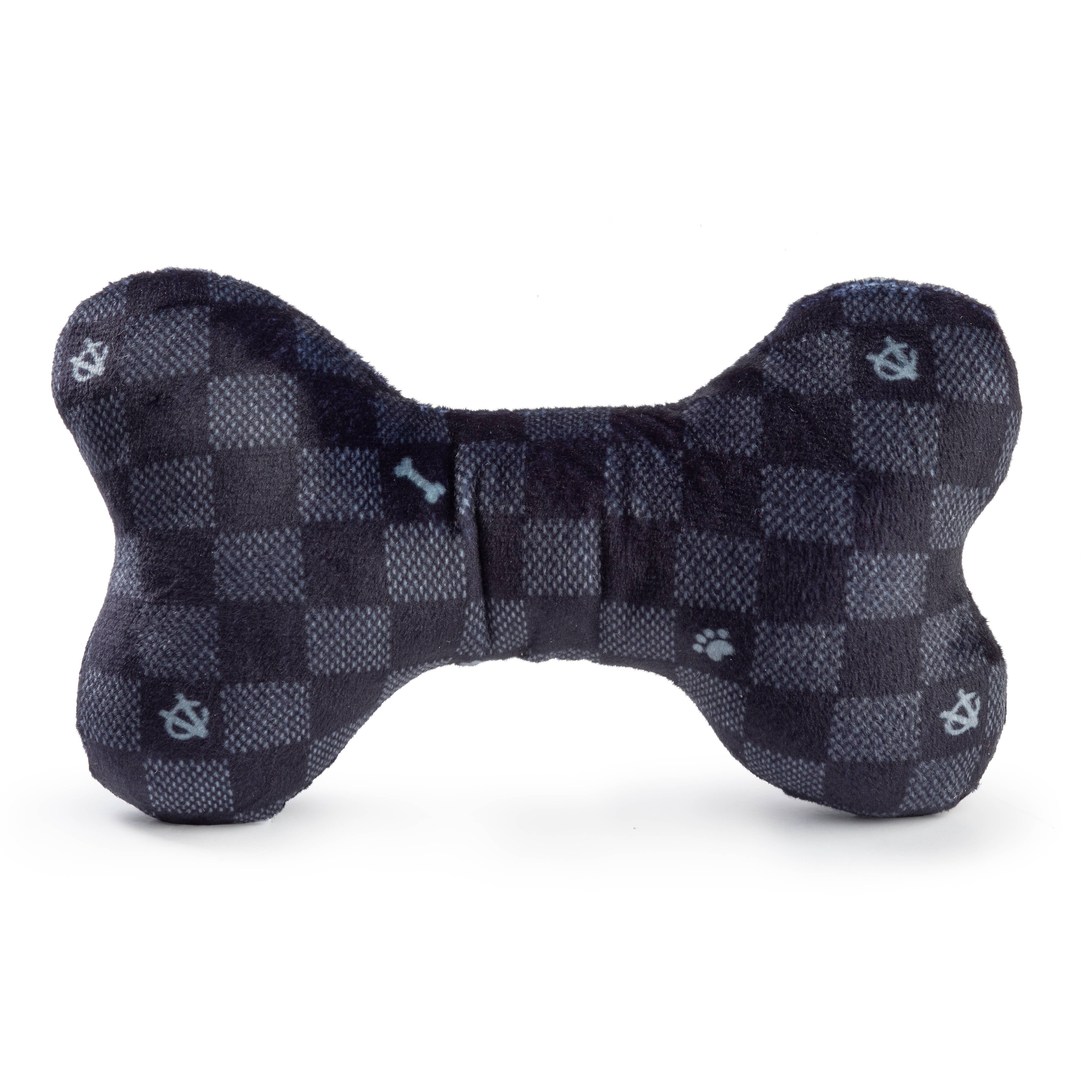 Haute Diggity Dog - Black Checker Chewy Vuiton Bone Squeaker Dog Toy: Large