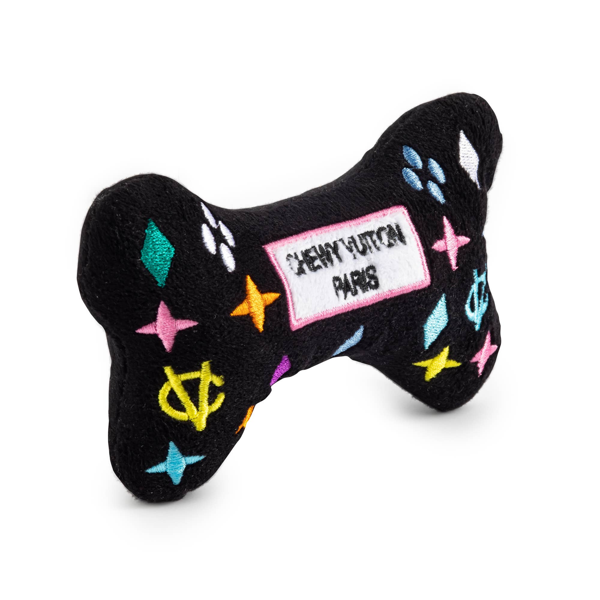 Haute Diggity Dog - Black Monogram Chewy Vuiton Bone Squeaker Dog Toy: Large