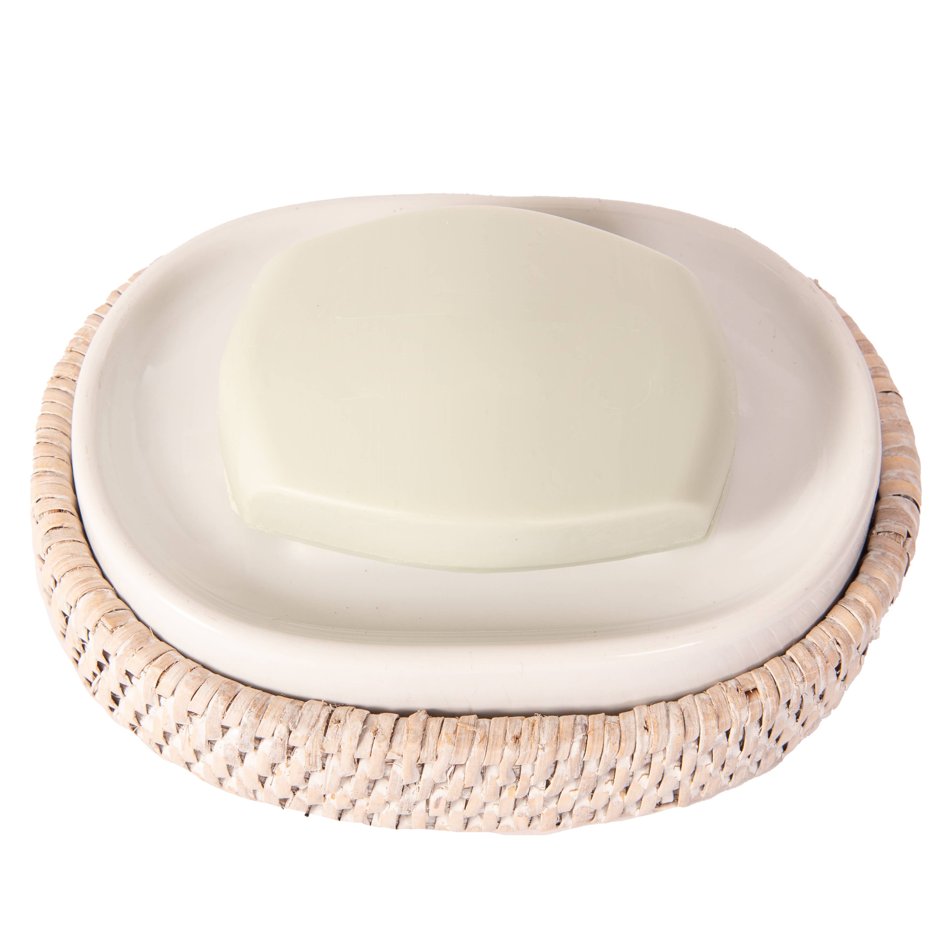 Rattan Oval Soap Dish with Ceramic Insert – Handwoven & Eco-Friendly - MaisonBeach