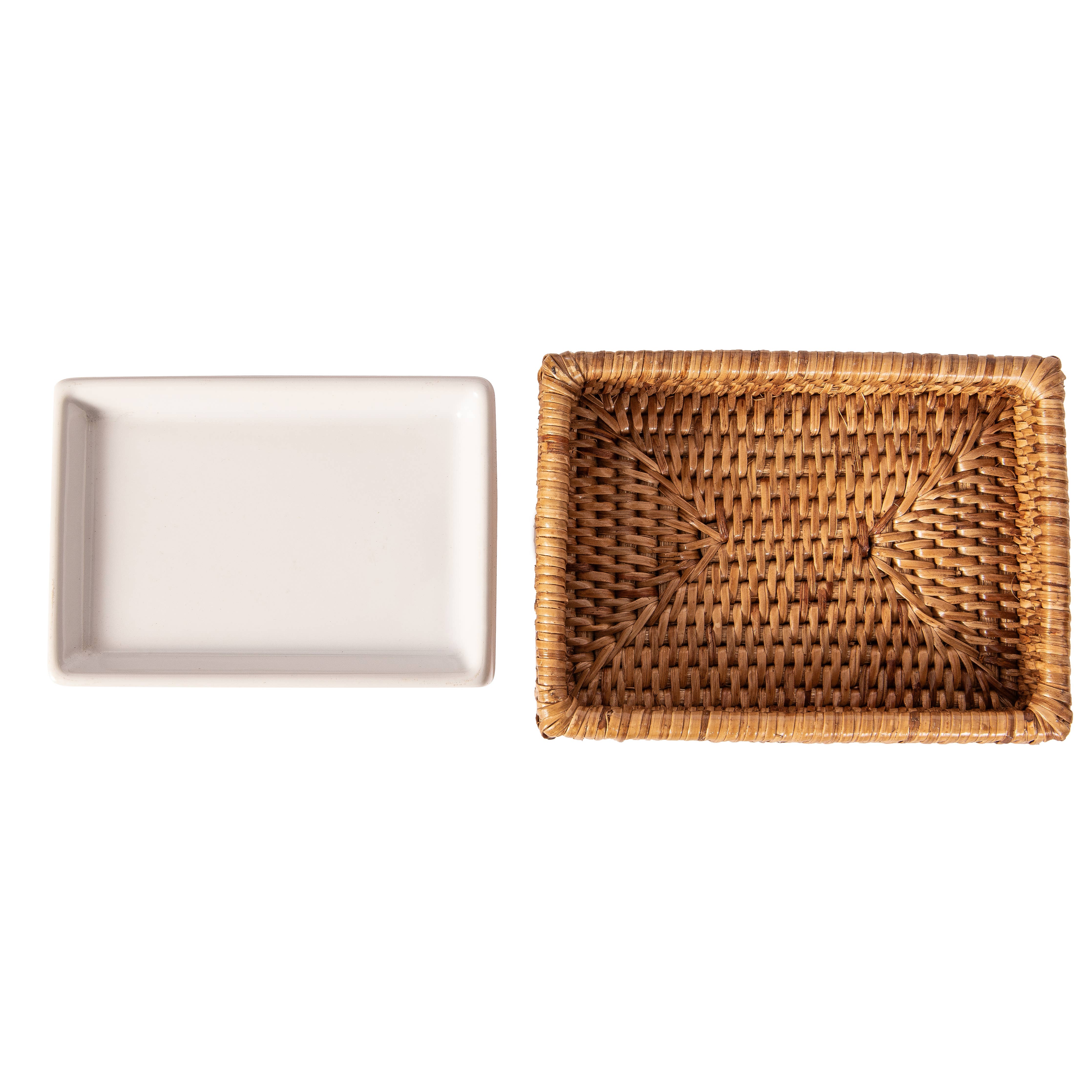 Rattan Soap Dish with Ceramic Insert – Handwoven & Eco-Friendly - MaisonBeach