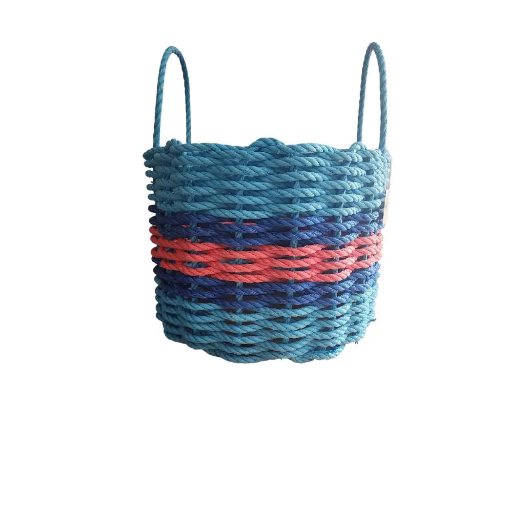 Authentic Maine Lobster Rope Storage Basket, Light Blue and Pink Blue accents - MaisonBeach