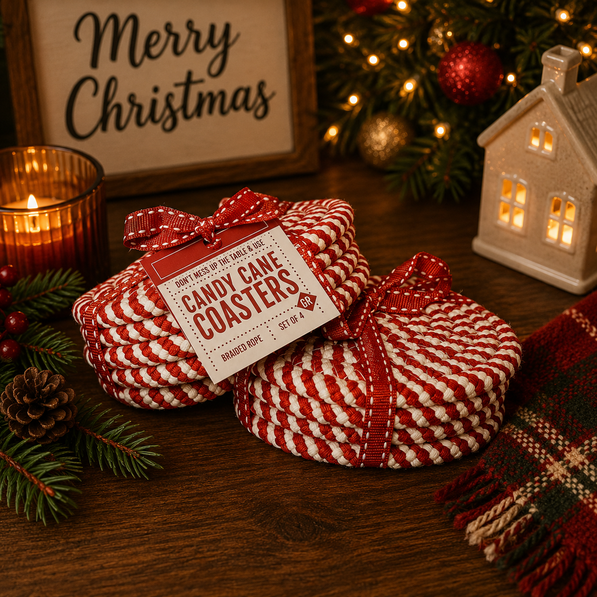 Candy Cane Coaster 4pk