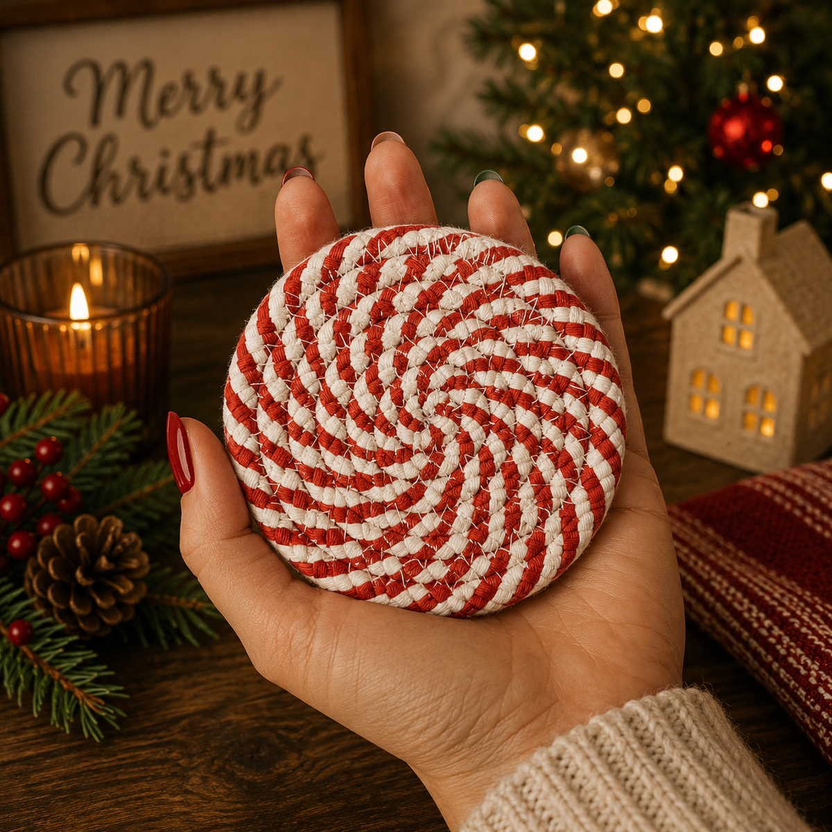 Candy Cane Coaster 4pk
