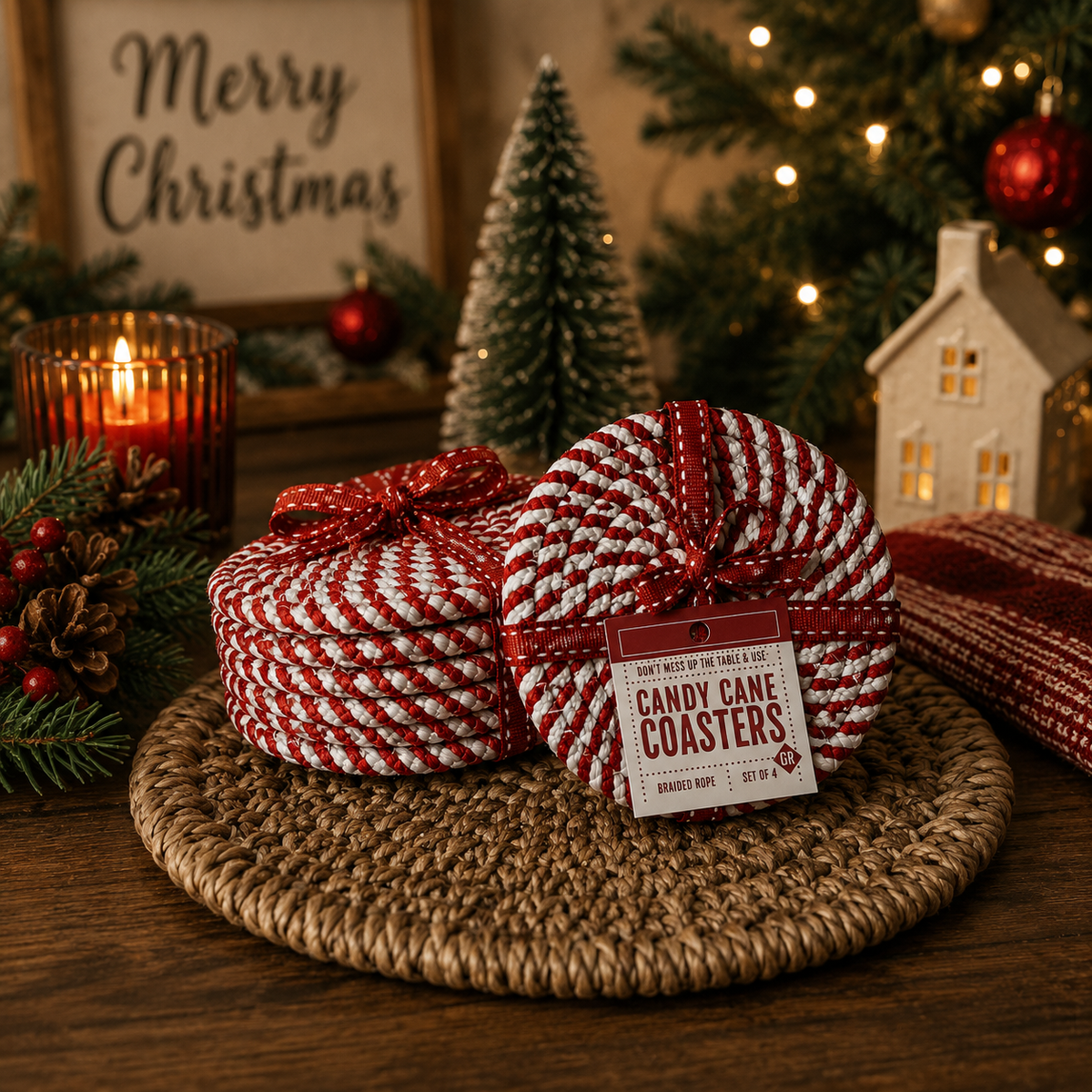 Candy Cane Coaster 4pk