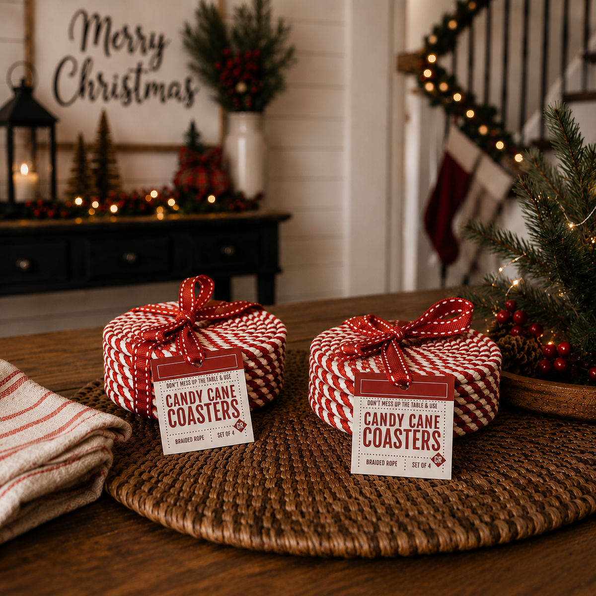 Candy Cane Coaster 4pk
