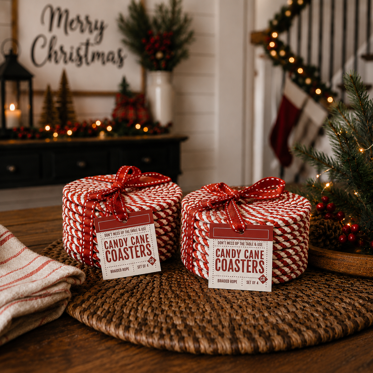 Candy Cane Coaster 4pk