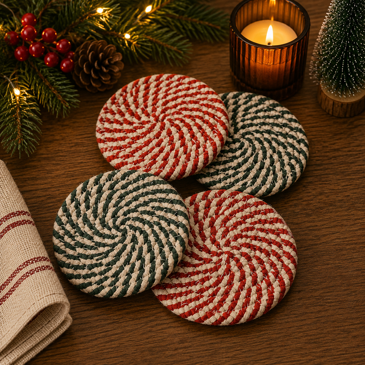 Candy Cane Coaster 4pk