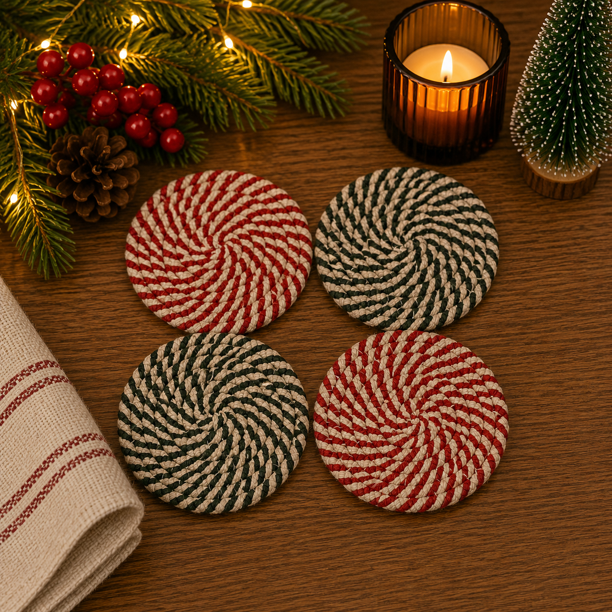 Candy Cane Coaster 4pk