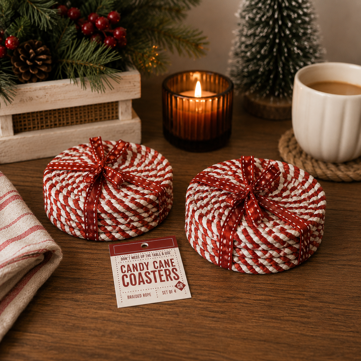 Candy Cane Coaster 4pk