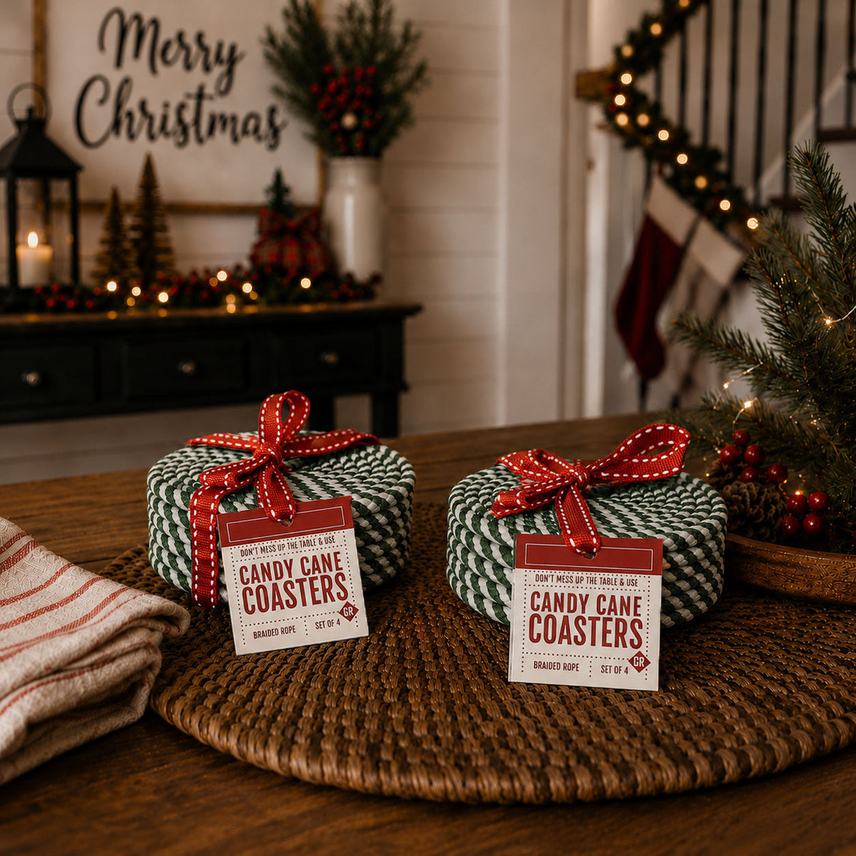 Candy Cane Coaster 4pk