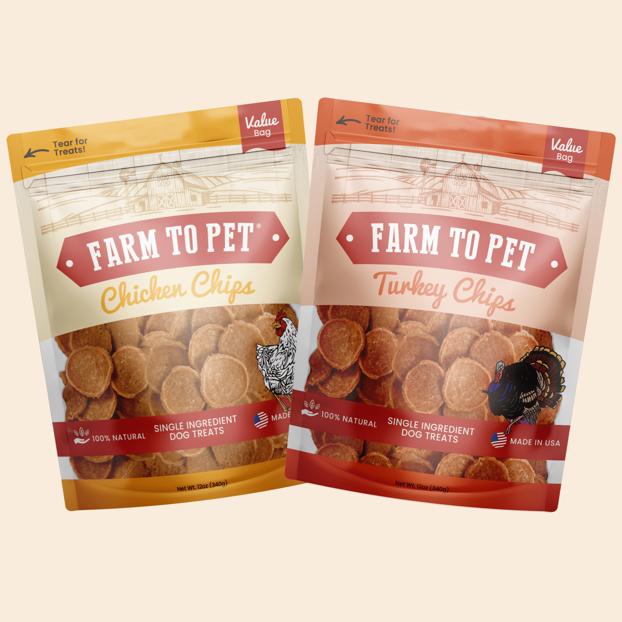 Turkey & Chicken Chip Dog Treat Duo | Single-Ingredient Poultry Treats for Dogs - MaisonBeach