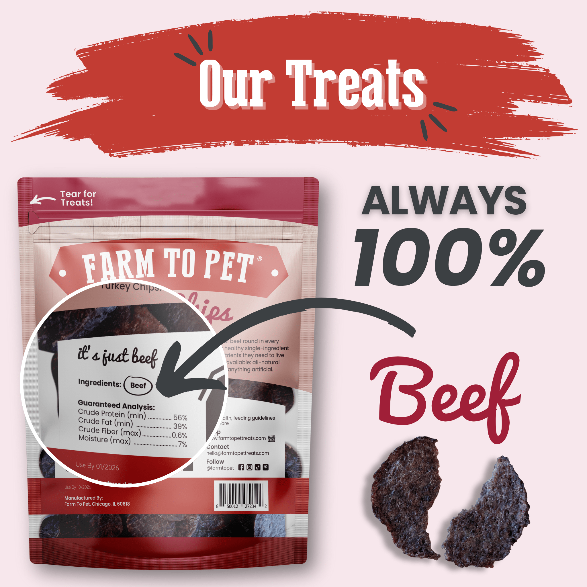 Beef Chips Dog Treats | Single-Ingredient Healthy Treats for Dogs - MaisonBeach