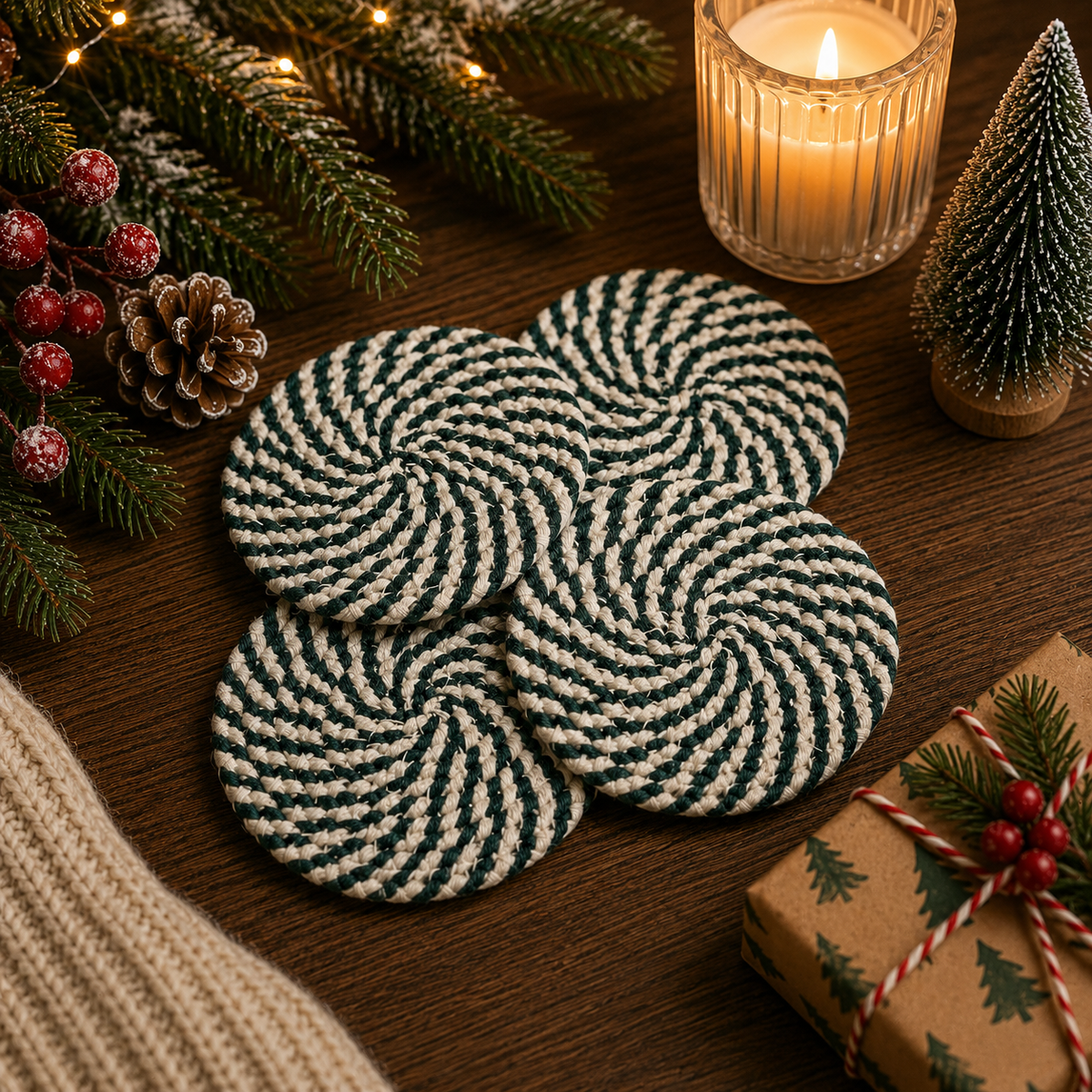 Candy Cane Coaster 4pk