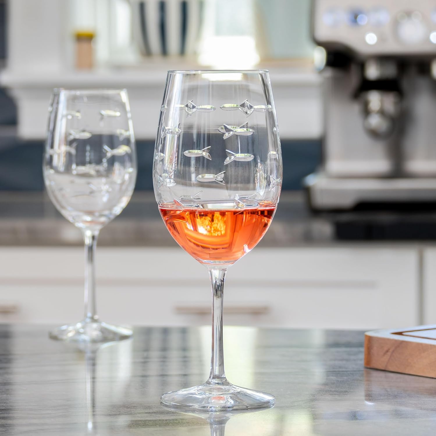 School of Fish 18oz Wine Glasses – Engraved All-Purpose Stemware Set of 8 - MaisonBeach