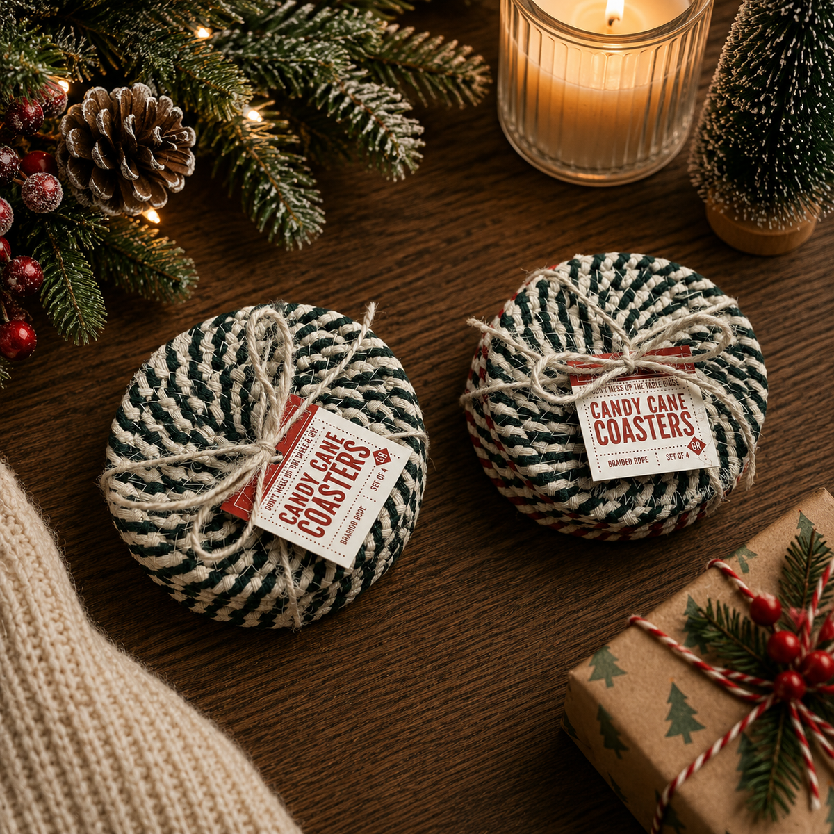 Candy Cane Coaster 4pk