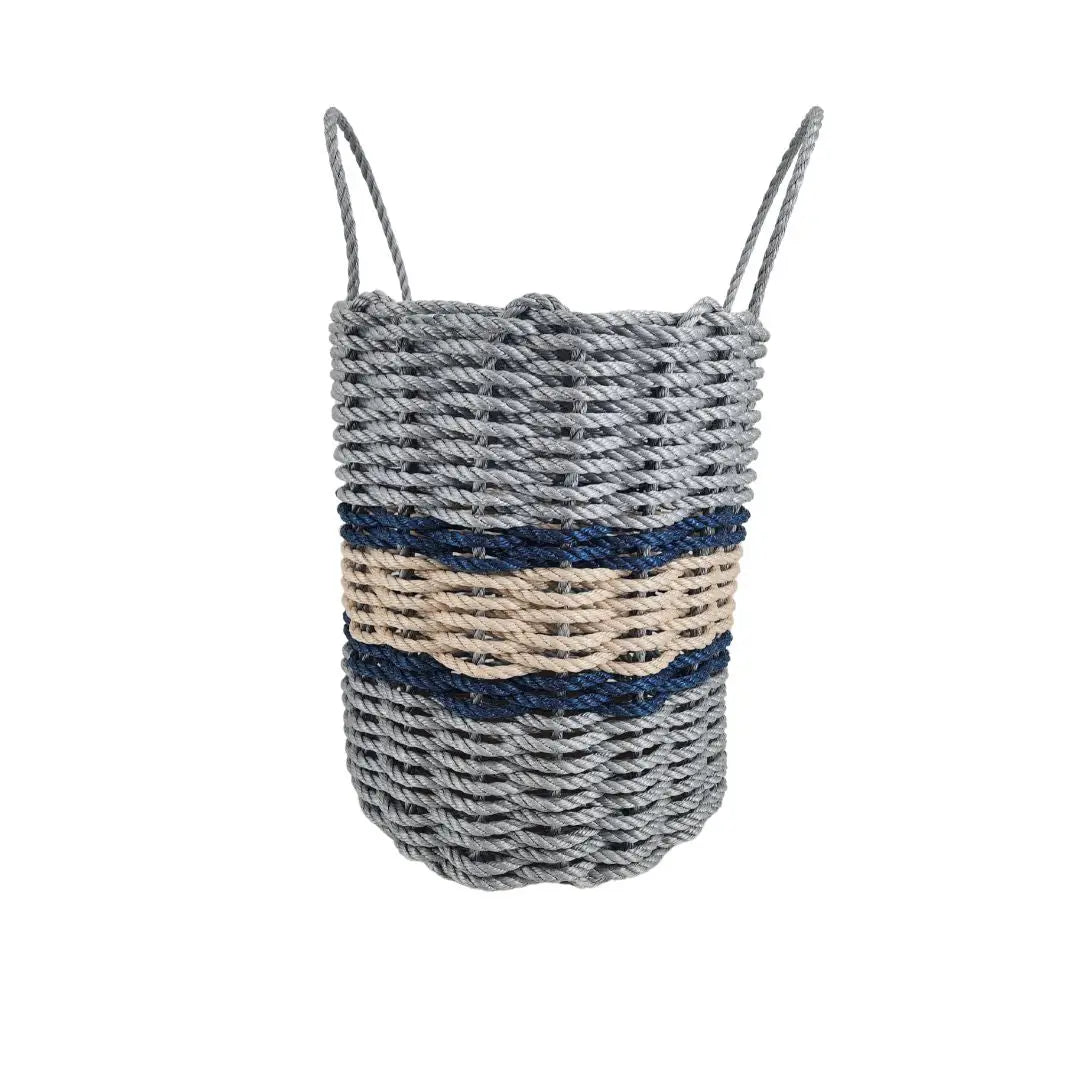 Lobster Rope Basket Light Gray and Light Tan, Navy Accents - MaisonBeach