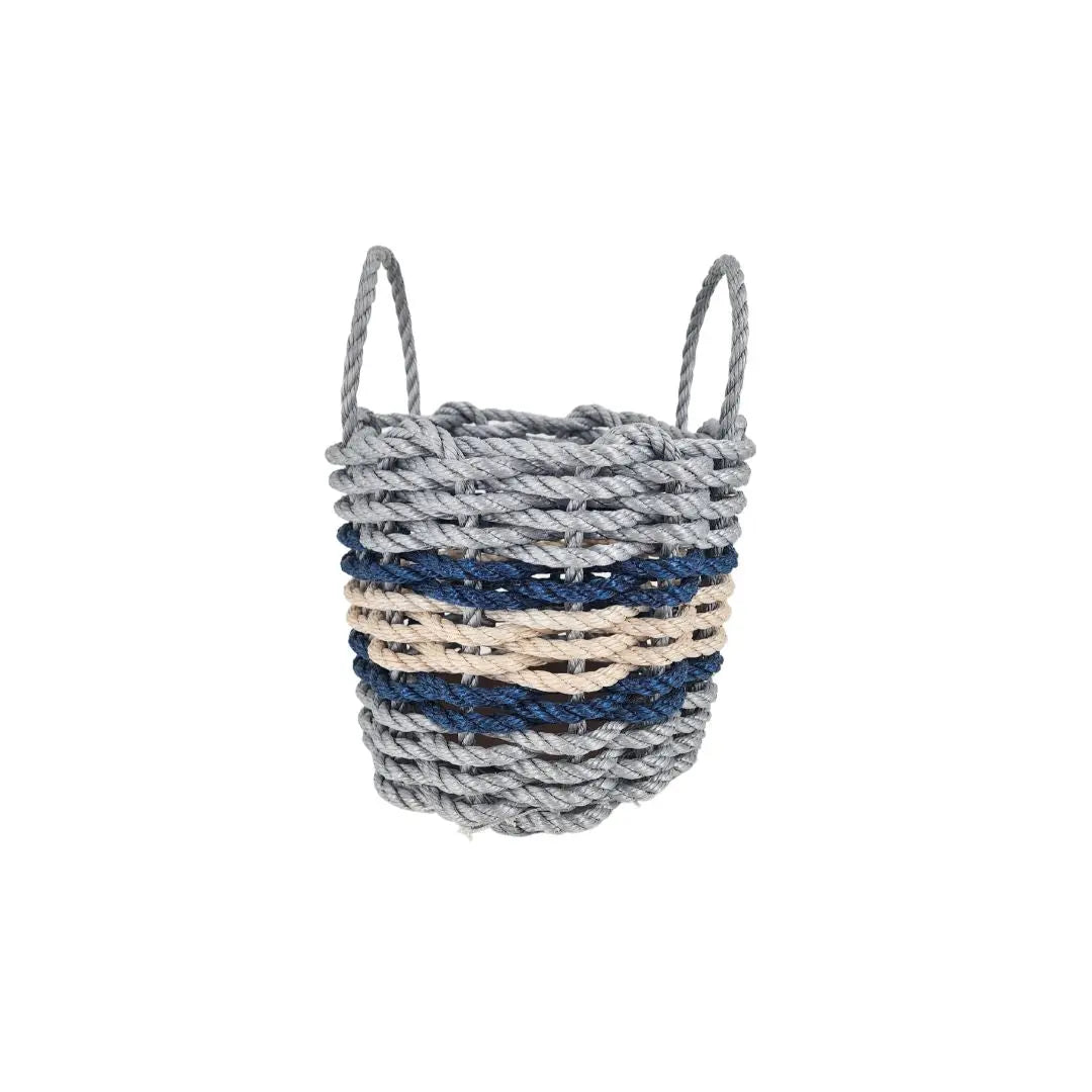 Lobster Rope Basket Light Gray and Light Tan, Navy Accents - MaisonBeach