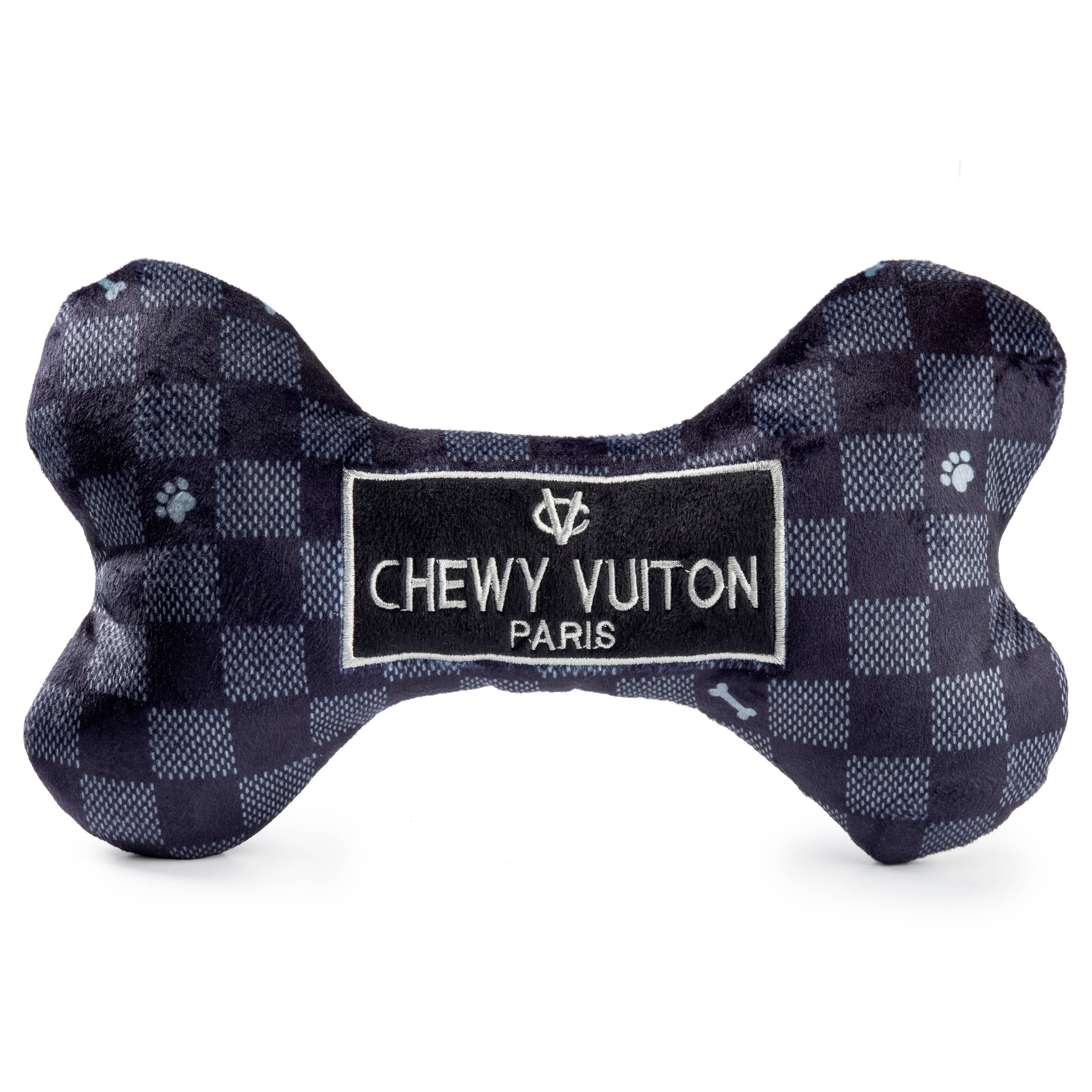 Haute Diggity Dog - Black Checker Chewy Vuiton Bone Squeaker Dog Toy: Large