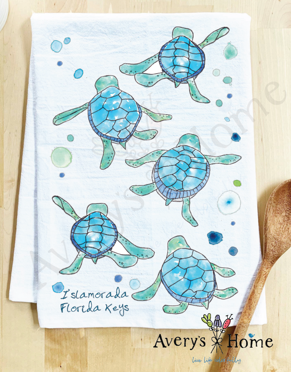 Baby Turtles Walking Cute Coastal Customizable Kitchen Towel: Vero Beach, FL