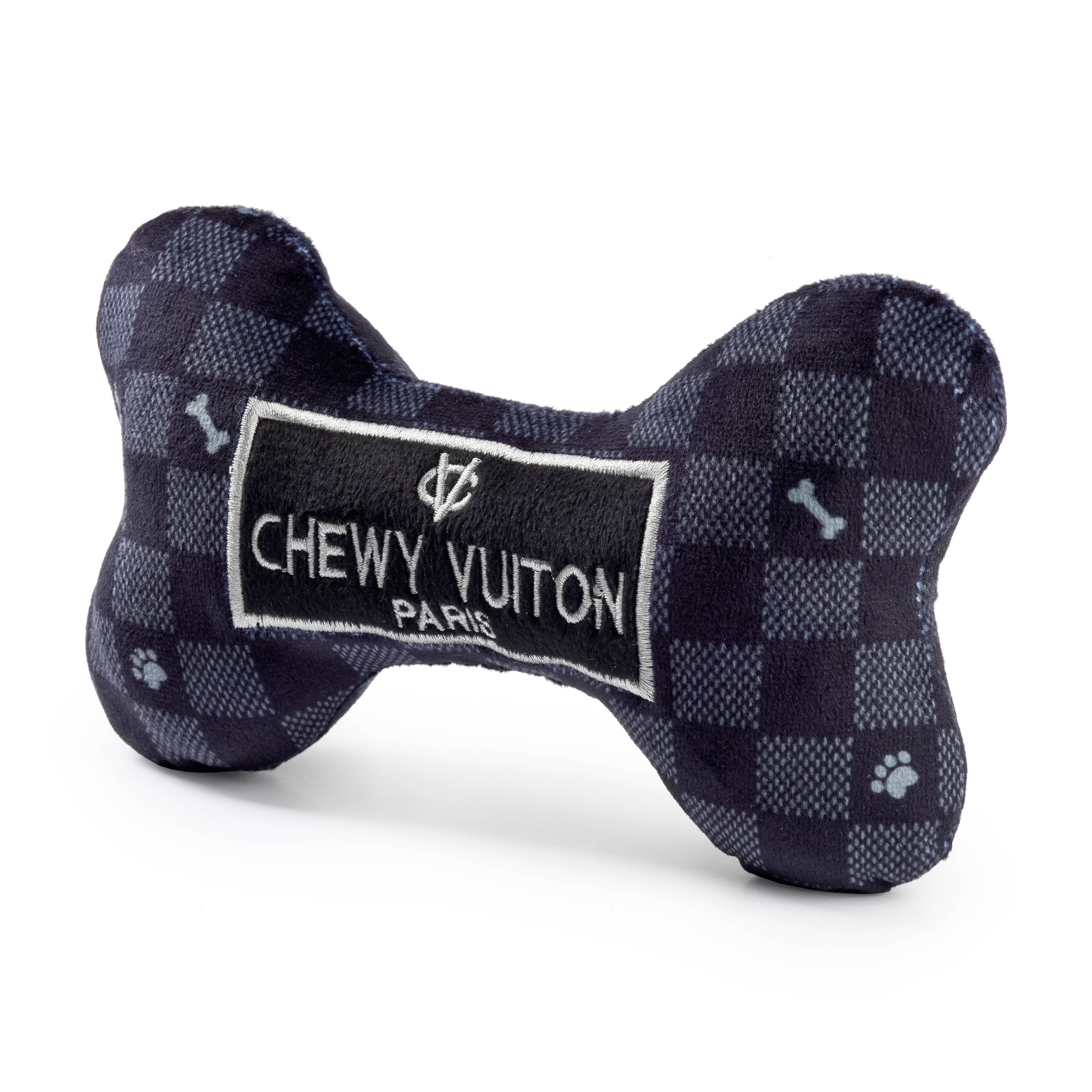 Haute Diggity Dog - Black Checker Chewy Vuiton Bone Squeaker Dog Toy: Large