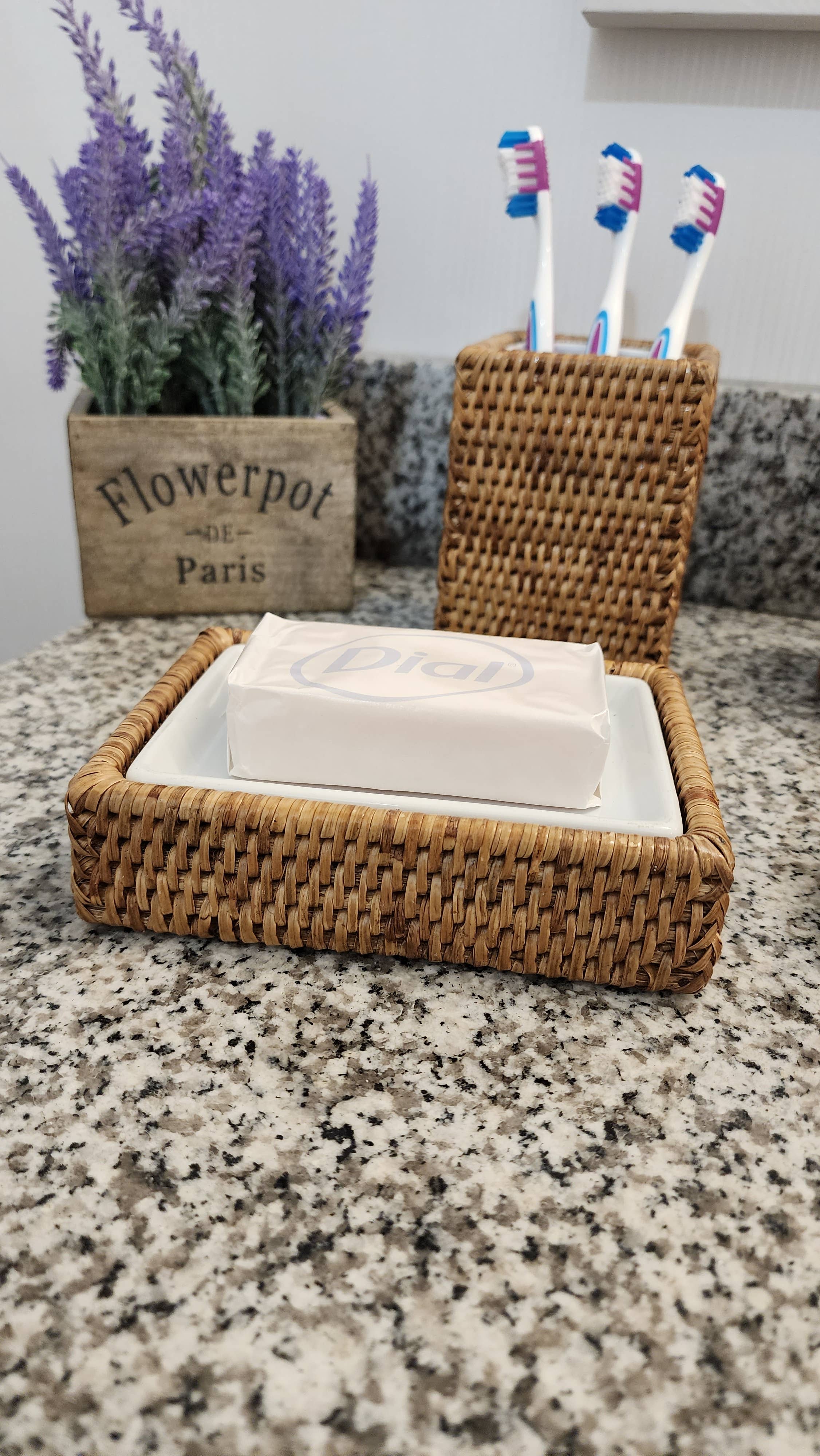 Rattan Soap Dish with Ceramic Insert – Handwoven & Eco-Friendly - MaisonBeach