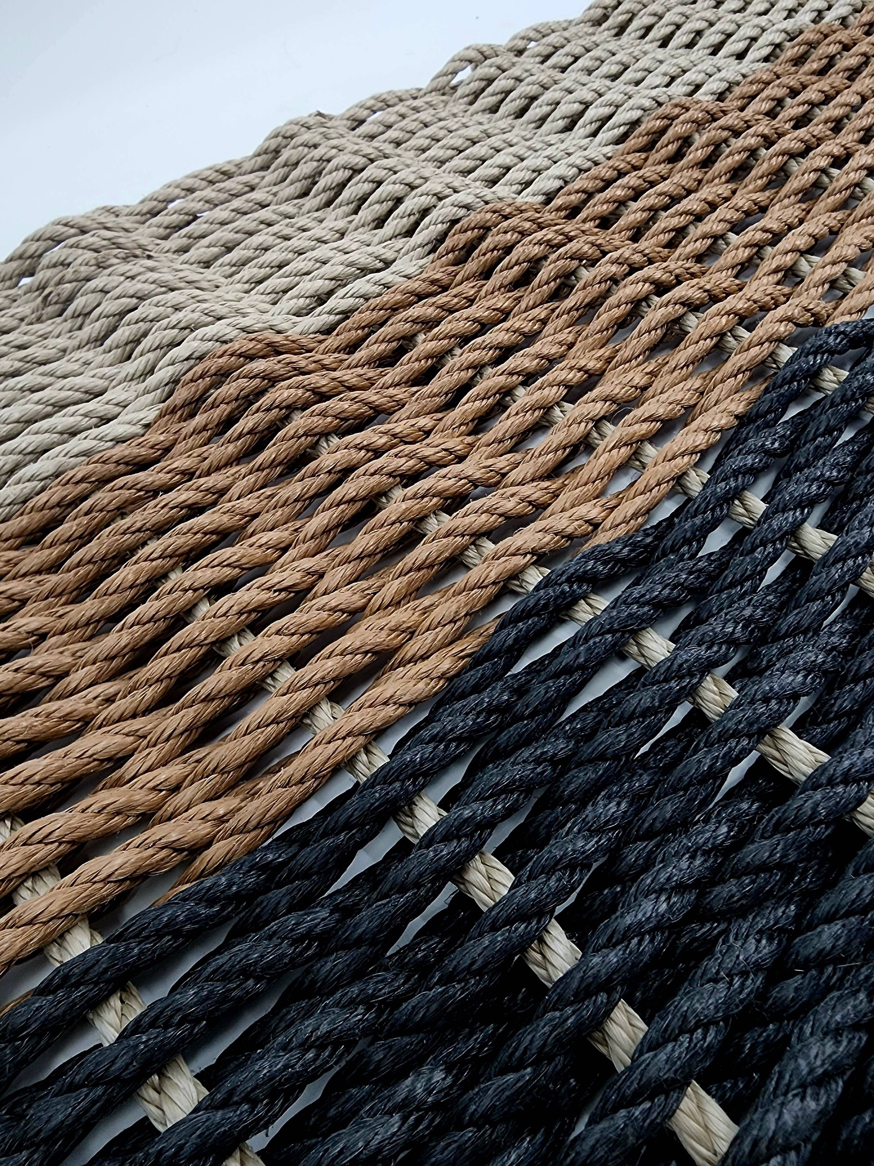 Ombre Rope Mat made with Lobster Rope, Black, brown and tan: 31 x 18 - MaisonBeach