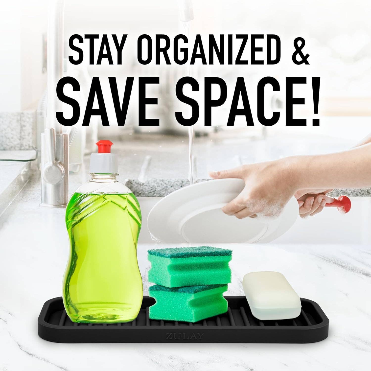 Zulay Kitchen - Silicone Sponge Holder for Kitchen Sink: Black - MaisonBeach