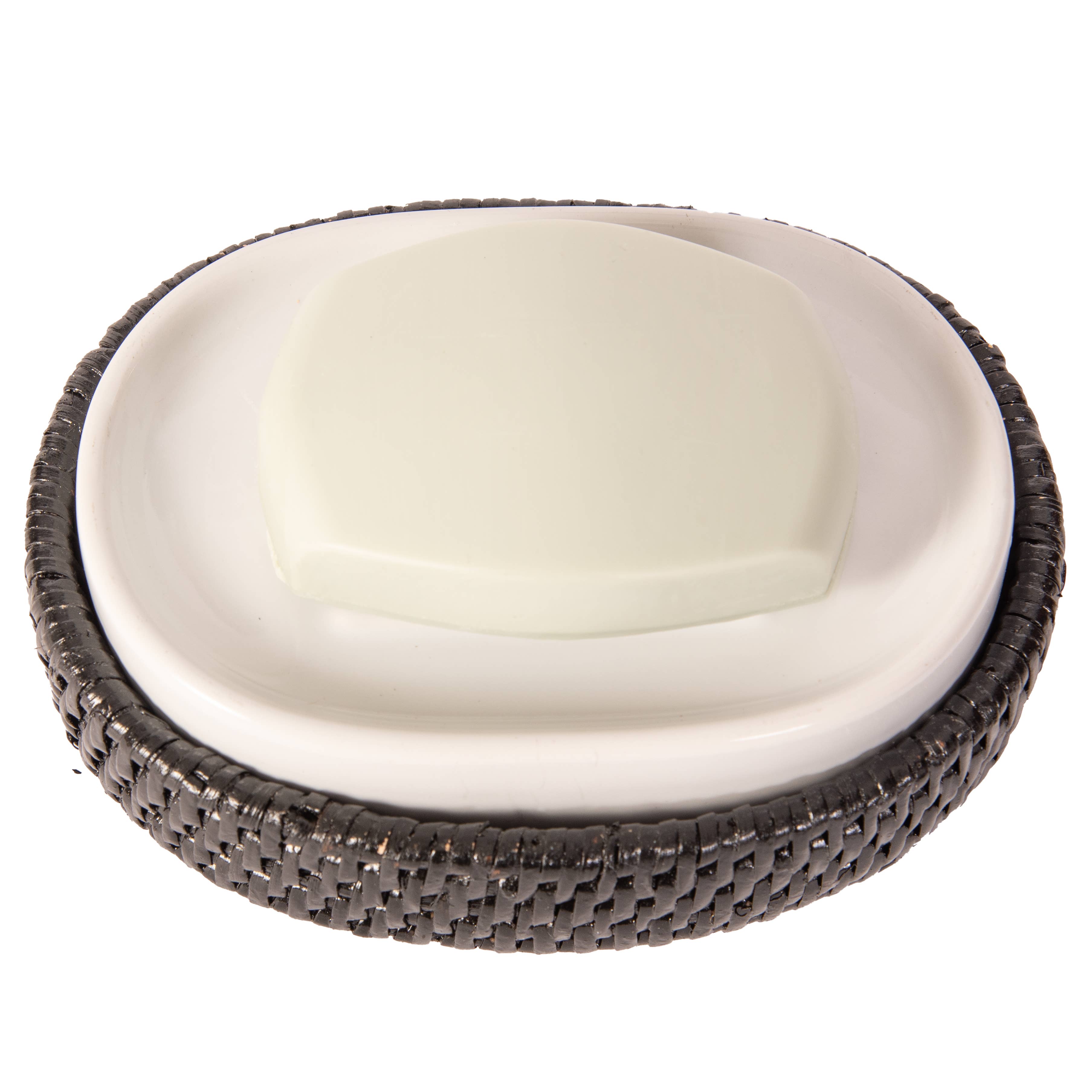 Rattan Oval Soap Dish with Ceramic Insert – Handwoven & Eco-Friendly - MaisonBeach