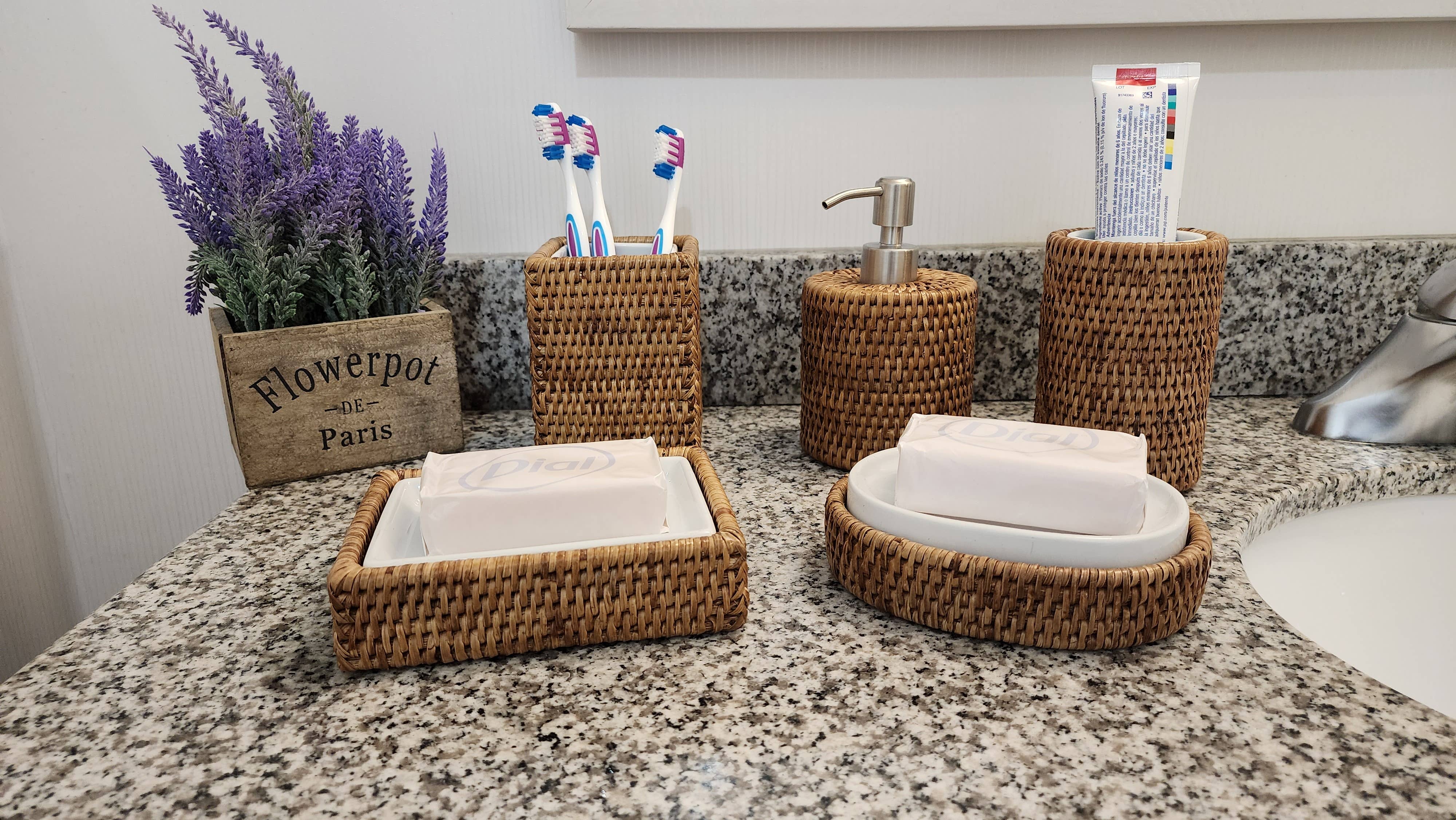 Rattan Soap Dish with Ceramic Insert – Handwoven & Eco-Friendly