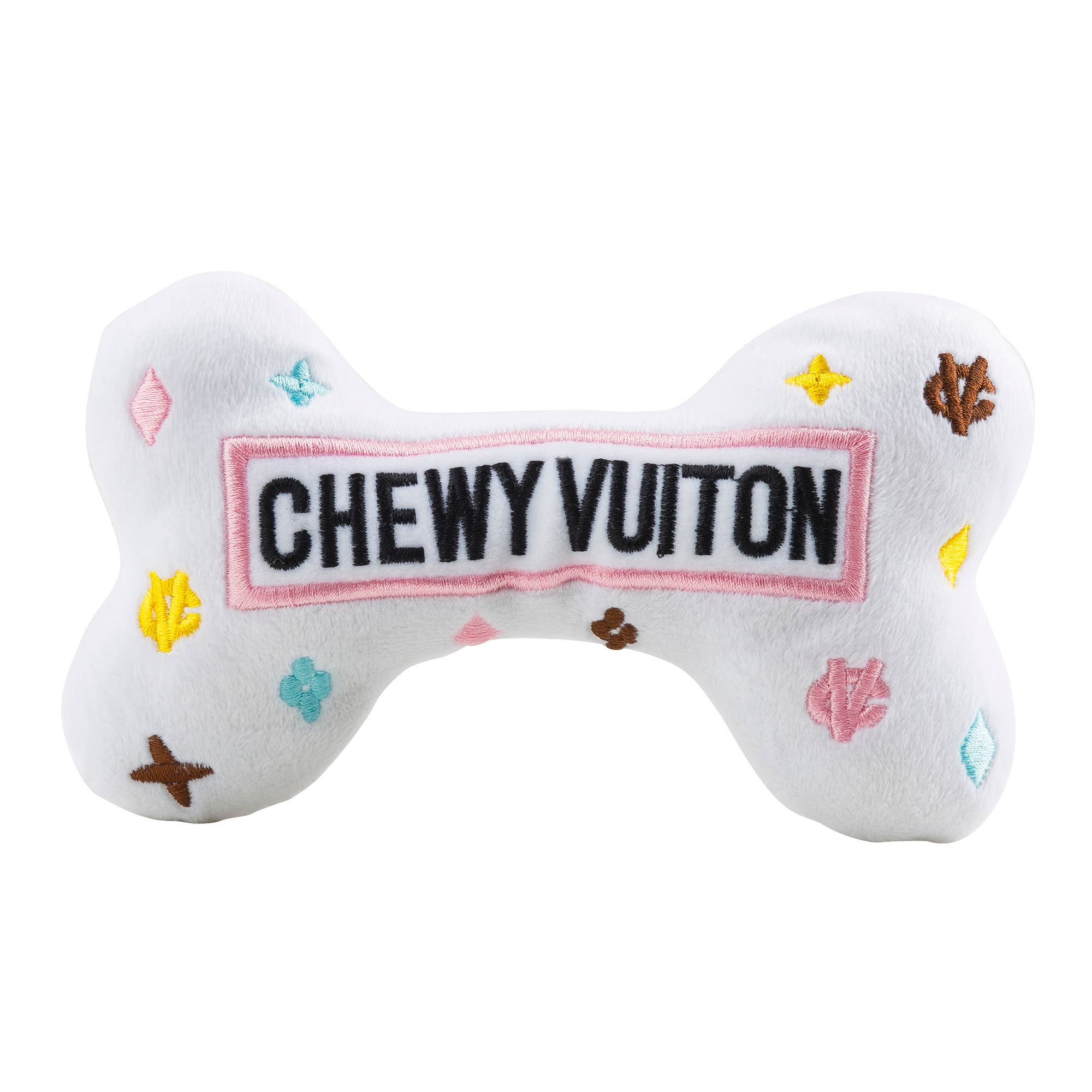 Haute Diggity Dog - White Chewy Vuiton Bones Squeaker Dog Toy: Large - MaisonBeach