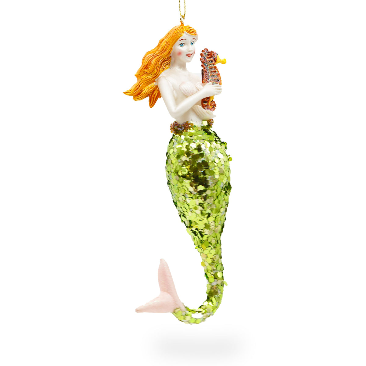 Mermaid Holding Sea Horse Glass Christmas Ornament - MaisonBeach