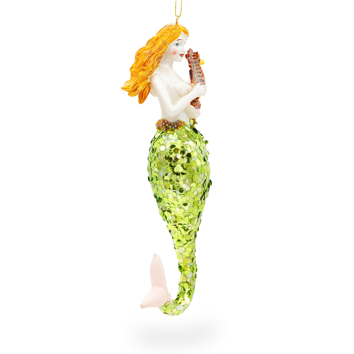 Mermaid Holding Sea Horse Glass Christmas Ornament - MaisonBeach