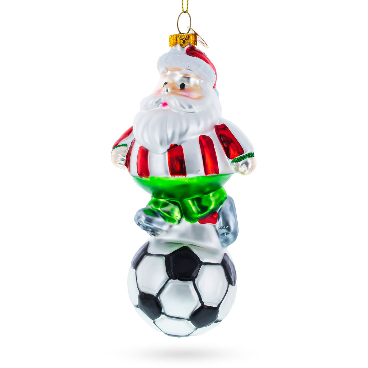 Santa the Soccer Player Glass Christmas Ornament - MaisonBeach