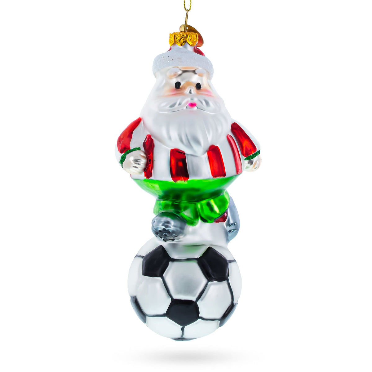 Santa the Soccer Player Glass Christmas Ornament - MaisonBeach