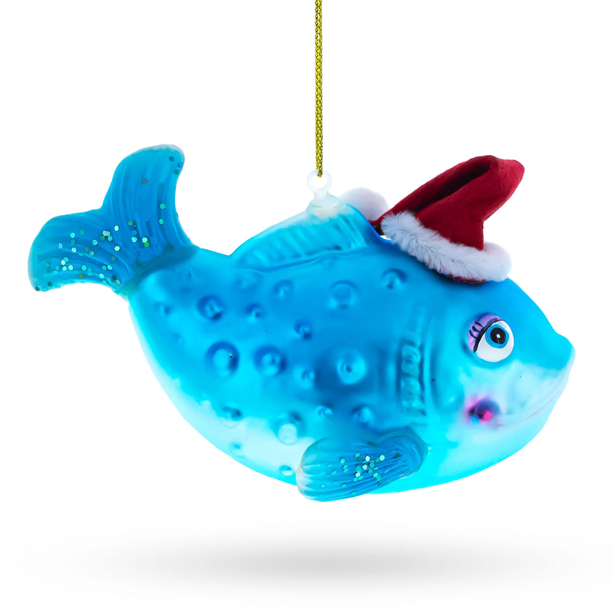 Fish in the Santa Hat Glass Christmas Ornament - MaisonBeach