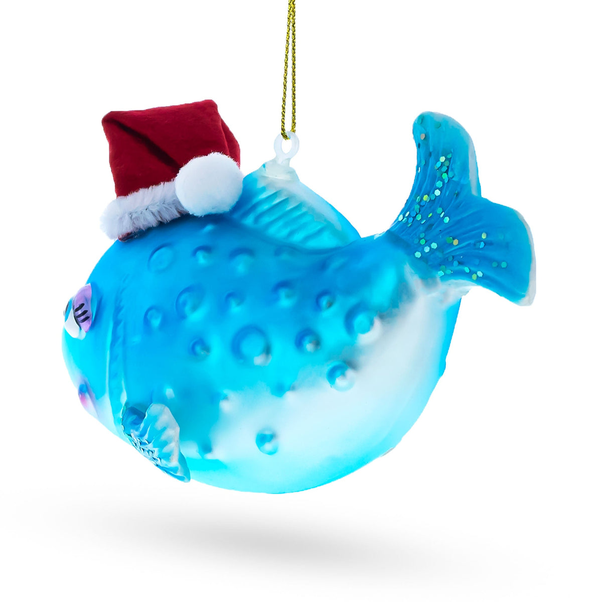 Fish in the Santa Hat Glass Christmas Ornament - MaisonBeach