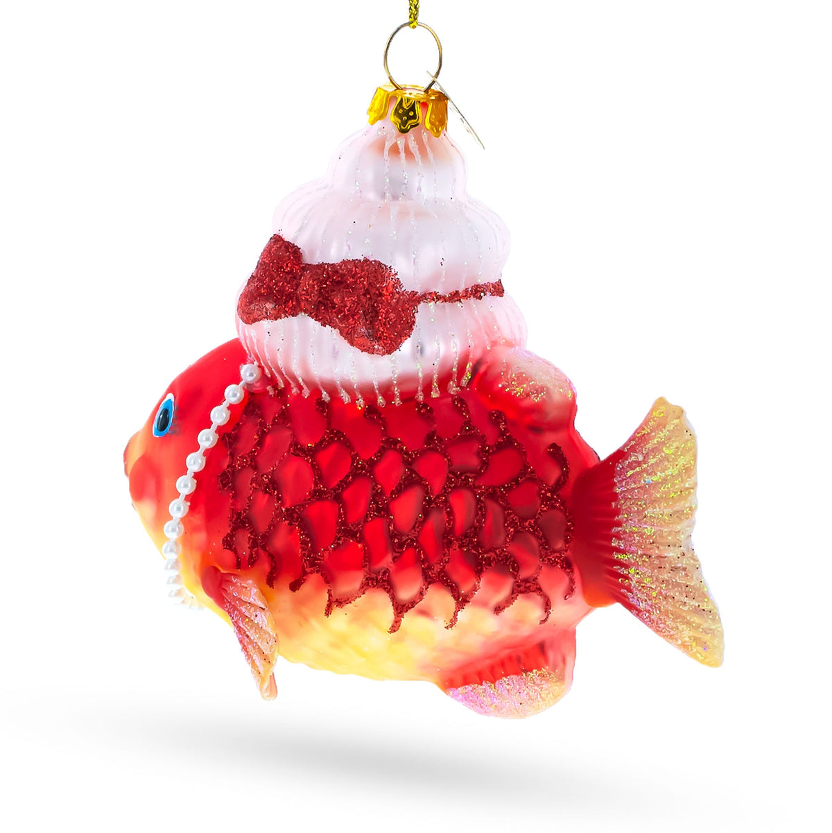 Grandma Fish in Santa Hat Glass Christmas Ornament - MaisonBeach