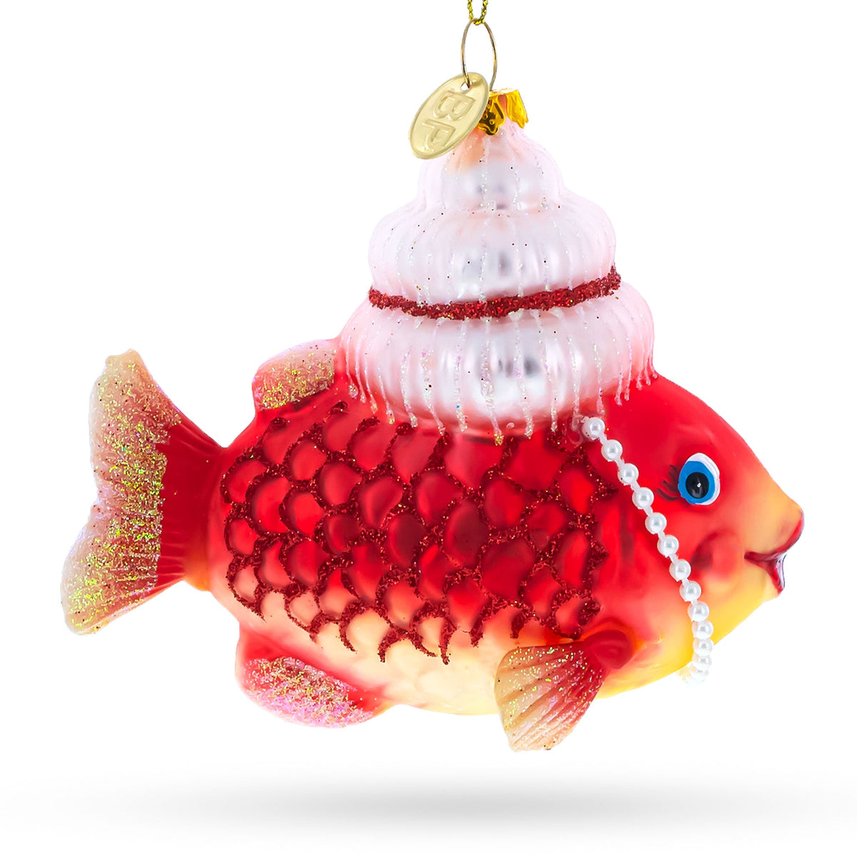 Grandma Fish in Santa Hat Glass Christmas Ornament - MaisonBeach