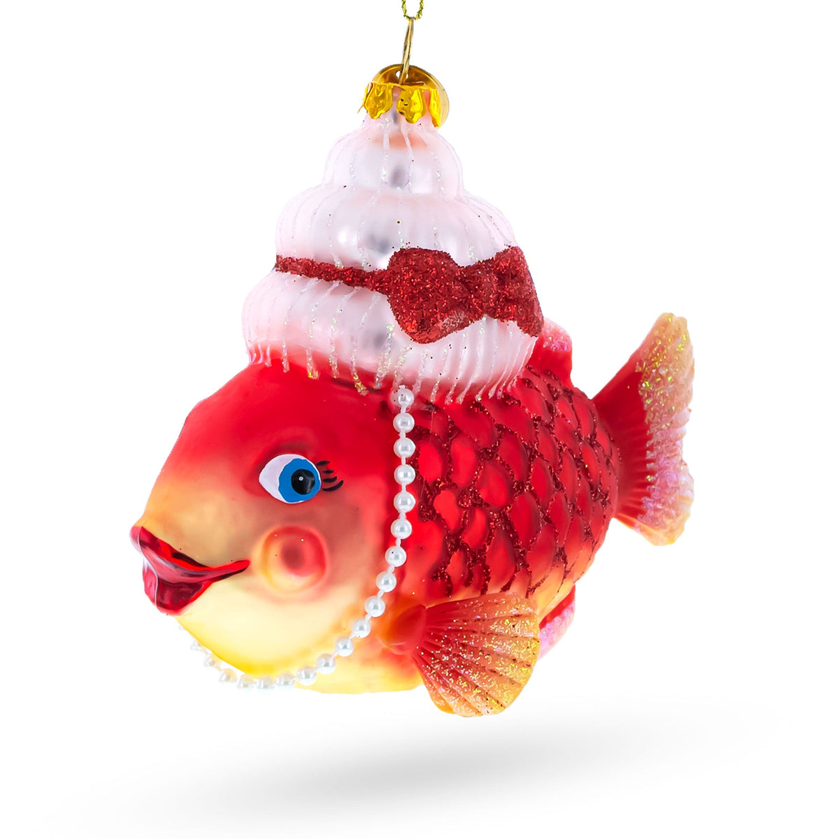 Grandma Fish in Santa Hat Glass Christmas Ornament - MaisonBeach