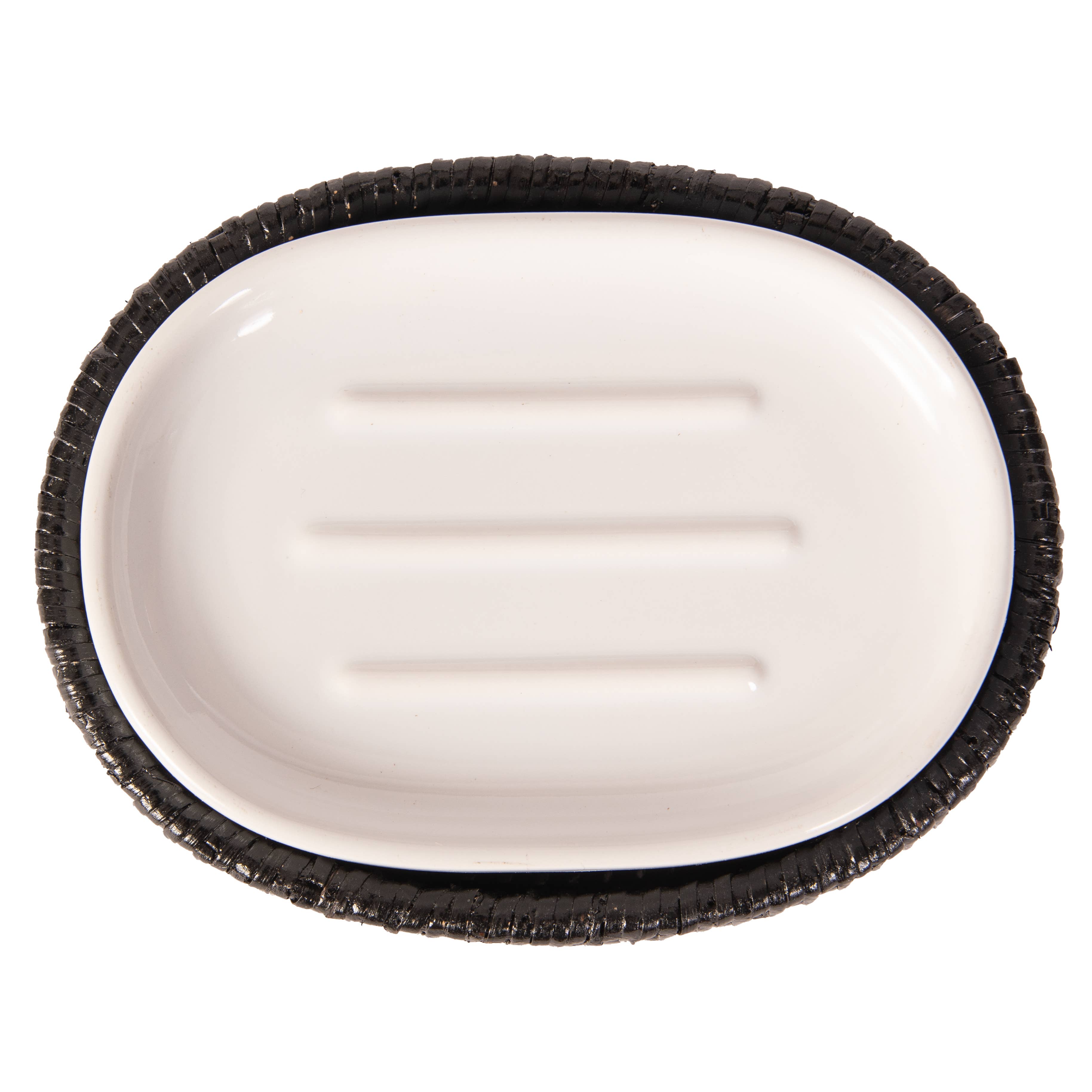 Rattan Oval Soap Dish with Ceramic Insert – Handwoven & Eco-Friendly - MaisonBeach