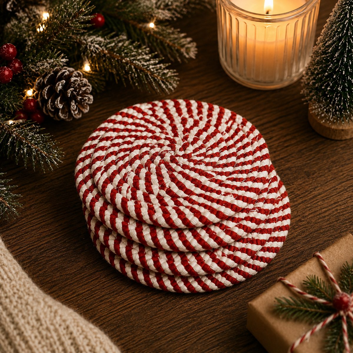 Candy Cane Coaster 4pk