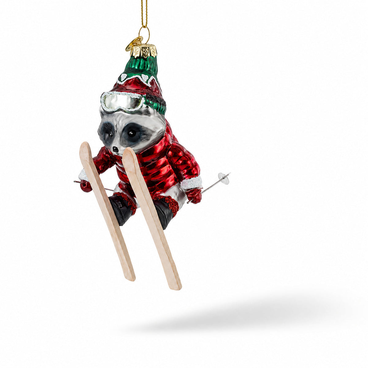Raccoon Skier with Goggles Glass Christmas Ornament - MaisonBeach