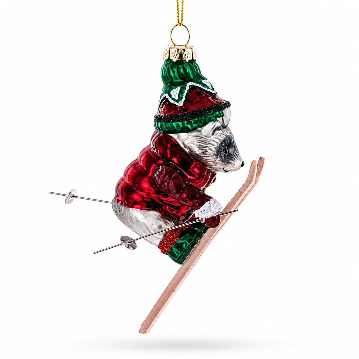 Raccoon Skier with Goggles Glass Christmas Ornament - MaisonBeach