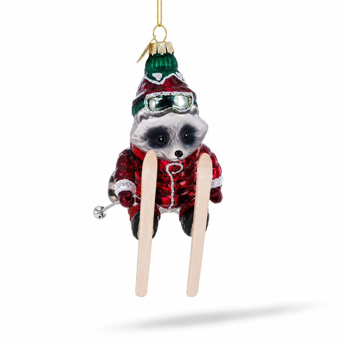 Raccoon Skier with Goggles Glass Christmas Ornament - MaisonBeach