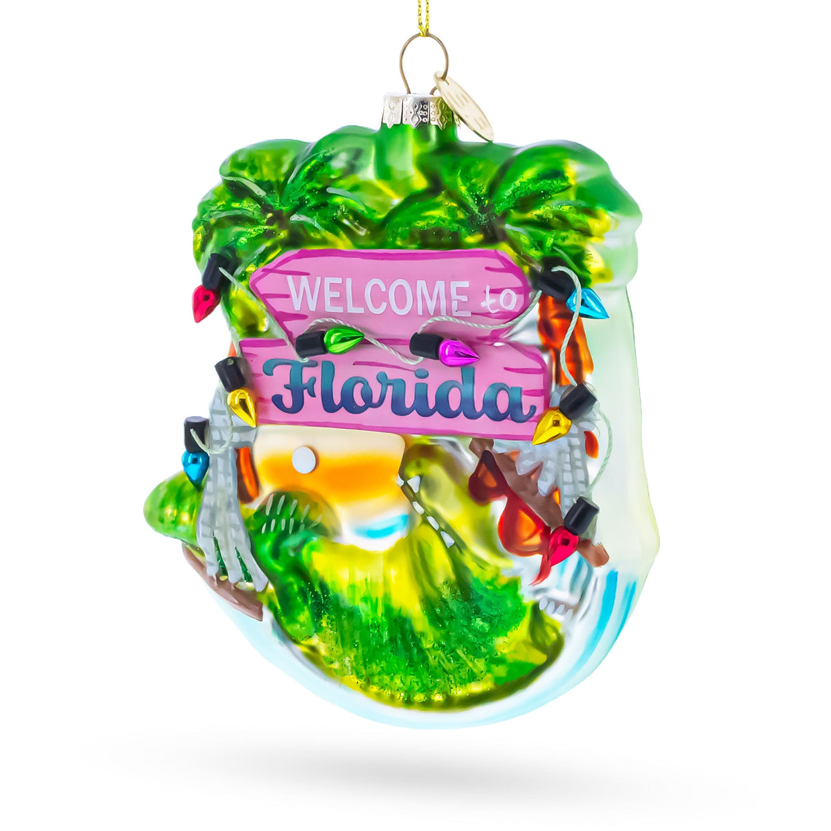 Florida Palm Tree Welcome Sign Glass Christmas Ornament - MaisonBeach