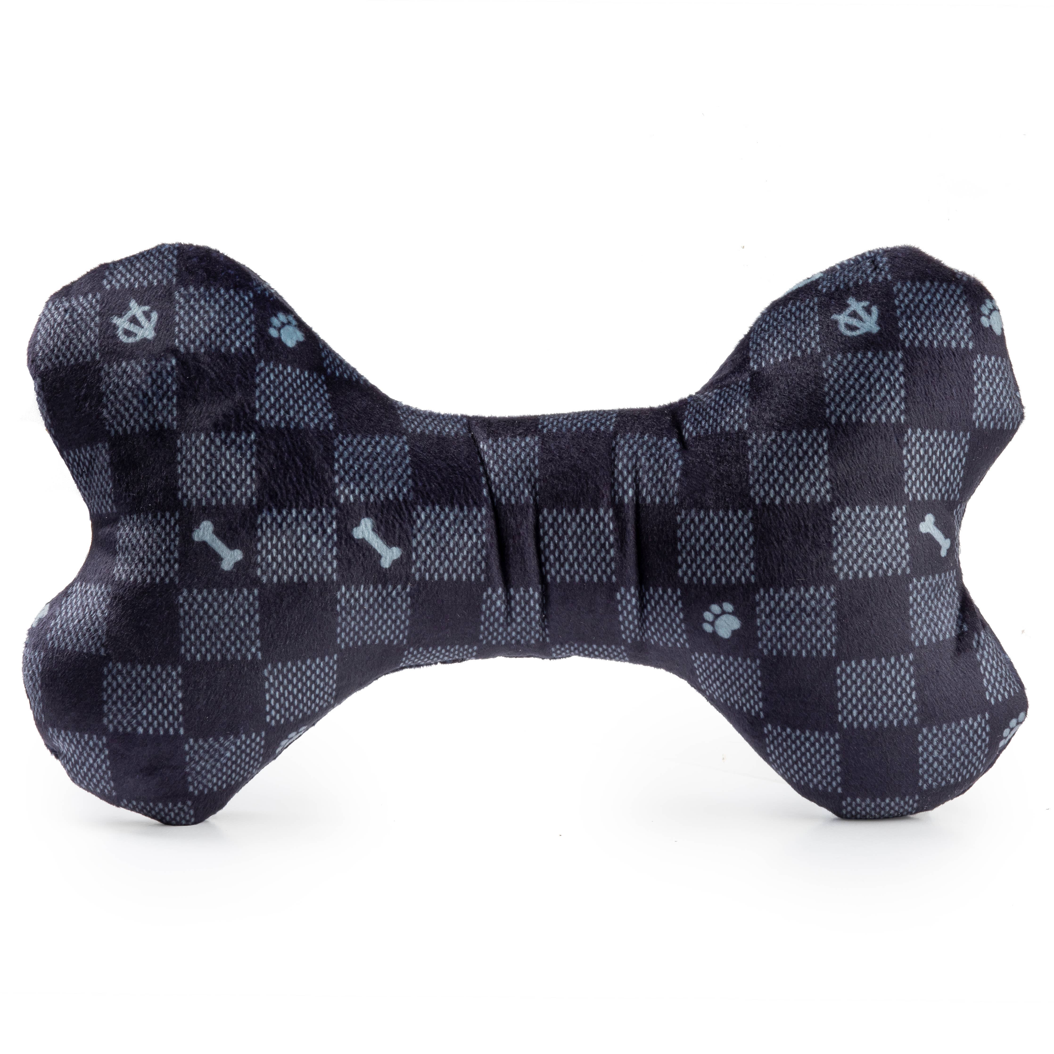 Haute Diggity Dog - Black Checker Chewy Vuiton Bone Squeaker Dog Toy: Large
