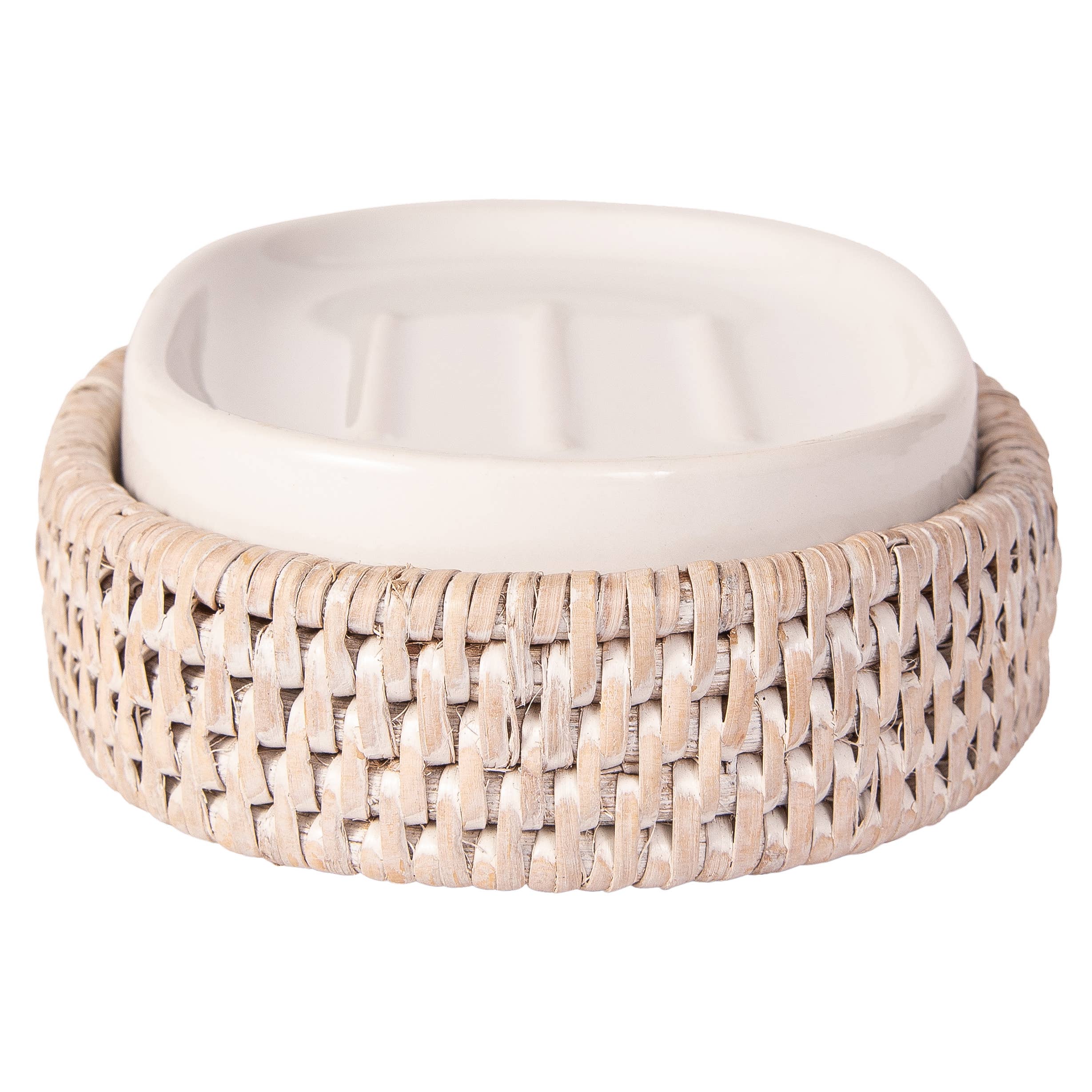 Rattan Oval Soap Dish with Ceramic Insert – Handwoven & Eco-Friendly - MaisonBeach